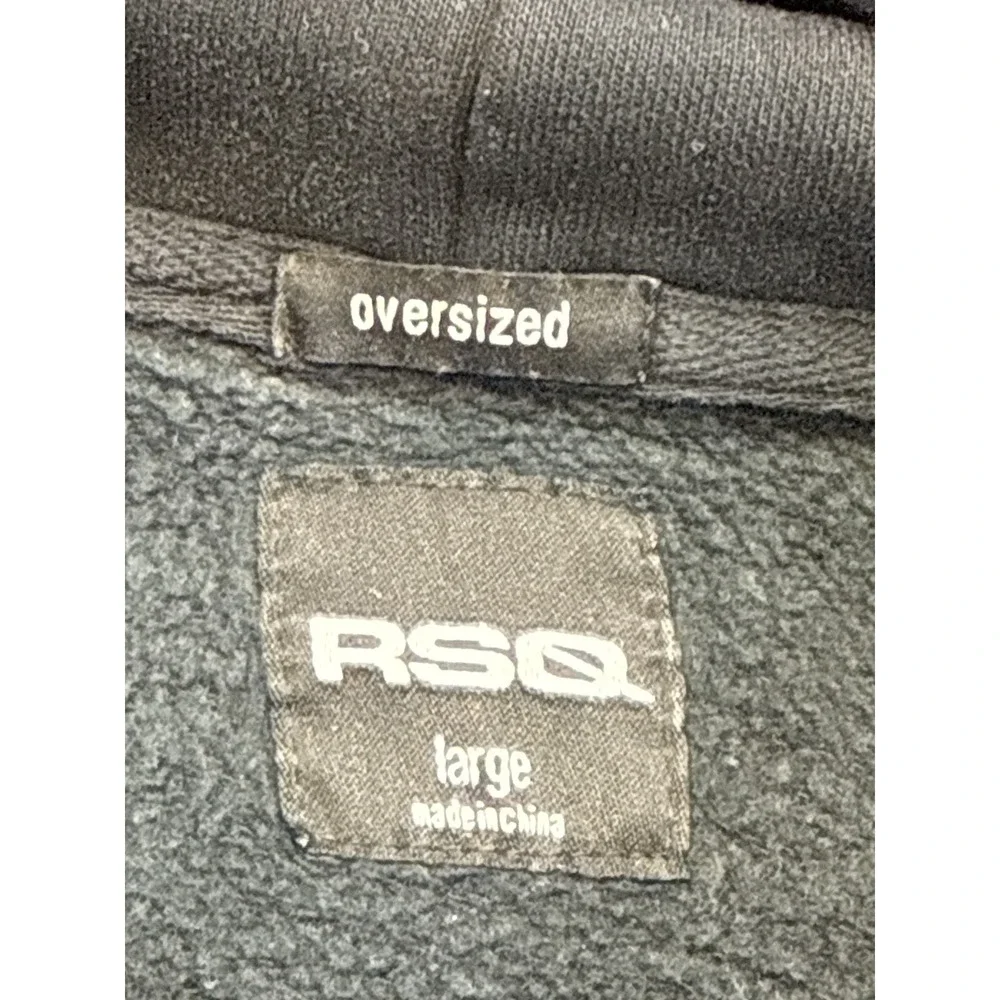 RSQ Pullover Hoodie Large Black Fleece Unisex Regular Fit Long Sleeve Kangaroo